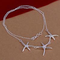 Fashion Three StarFishes Shape Silver Plated Pendant Necklace(White)(1Pc)