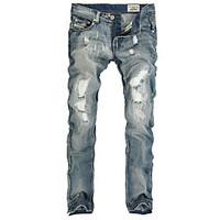 Famous Brand Men Jeans Straight Fit Ripped Jeans Men Casual Leisure Pants 100% Cotton Denim Jeans