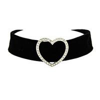 Fashion Black Wide Velvet Choker Necklace with Rhinestone Heart