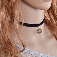 Fashion Popular Punk Vintage Black Fabric Necklace Hollow Hexagonal Star Pendant Necklace Women Jewelry Girls Gift