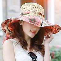 Fashion Summer BeachTravel Hollow Hand-woven Multicolored Printing Bow Straw Hat