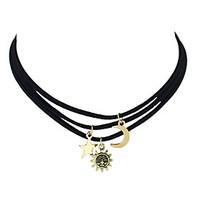 fashion moon sun star pendant black pu suede choker necklaces