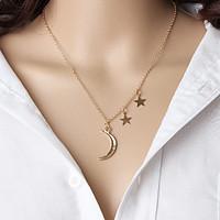 Fashion Romantic Metal Moon Star Pendant Combination Necklace Chain Short Necklace
