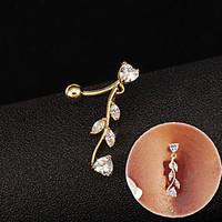 Fashion Stainless Steel Zircon Tree Leaf Navel Belly Button Ring Dancing Body Jewelry Piercing
