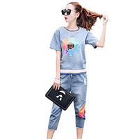 Fashion denim short-sleeved two-piece pant suit casual summer influx 2016 summer new women