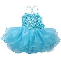 Fashion Girls Kids Dancewear Leotard Ballet Tutu Skate Performance Costume Sequined Top Flower Dance Dress with Straps