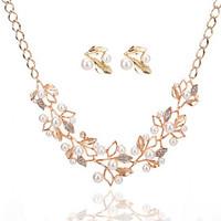 fashion elegant charm luxury pearl rhinestone leaves earrings necklace ...