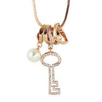 Fashion Rhinestone Key Shape Long Pendant Necklaces