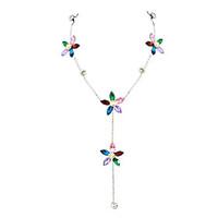 Fashion Colorful Rhinestone Flower Long Necklace for Women
