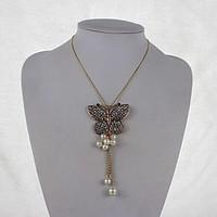fashion alloyimitation pearlrhinestone necklace butterflystyle pendant ...