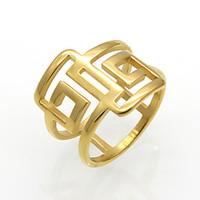 Fashion Personality Great Wall Pattern Titanium Steel Hollow 18K Gold Ring For Women
