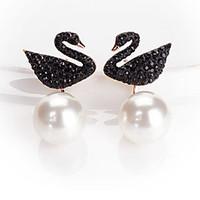 Fashion Swan Stud Earrings Jewelry Fashion Daily Alloy Rhinestone 1 pair Black