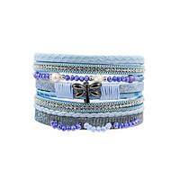 Fashion Women Multi Rows Rhinestone Butterfly Crystal Beads Charm Leather Bracelet