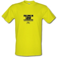Falling In Love Is Like Riding A Bike It Starts With Trying To Get Your Leg Over male t-shirt.