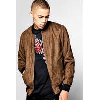 Faux Suede Zip Through Bomber Jacket - mocha