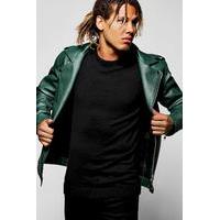 faux leather green biker jacket bottle green