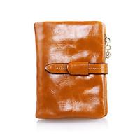 Fashion Women\'s Genuine Leather Wallet Short Oil Wax Wallet Purse Clutch Zipper Pocket Wallets