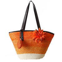 Fashion Woman Bag Striped Natural Straw Bags Woven Straw Shoulder Bag Handbag Lady Tourist Beach Bag