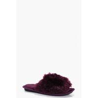 Faux Fur Slider Slippers - purple