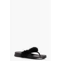 Faux Fur Toe Post Slider - black