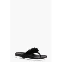 Faux Fur Toe Post Slider - black