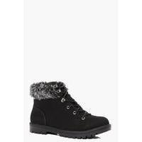 Faux Fur Ankle Hiker Boot - black