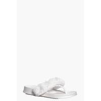 Faux Fur Toe Post Slider - white