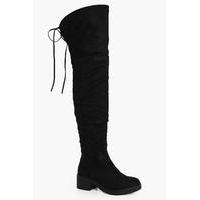 faux fur lined chunky over the knee boot black