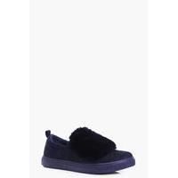 faux fur trim skater navy