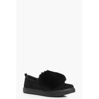 Faux Fur Trim Skater - black