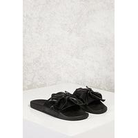 Faux Leather Bow Slide Sandals