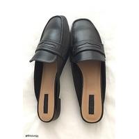 Faux Leather Loafer Mules