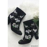 Faux Suede Embroidered Boots