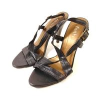 faith size 7 midnight black cross over strappy peep toe heels