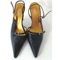 Faith Size 5 Black Leather Pointed Heeled Ankle Strap Shoes