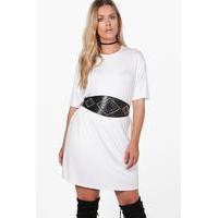 Faye Studded High Waist Belted T-shirt Dress - white