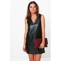 Faux Leather Pocket Pinafore Dress - black