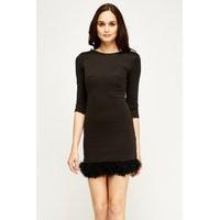 faux fur trim black dress