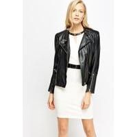 Faux Leather Trim Textured Dress