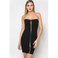 faux leather trim bandeau dress