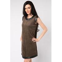 Faux Leather Trim Shift Dress