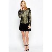 faux leather insert metallic jacket