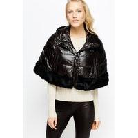 Faux Fur Trim Hooded Cover Up