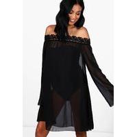 Faith Crochet Trim Beach Cover Dress - black