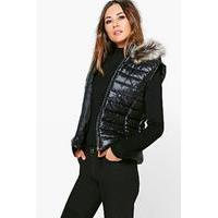 Faux Fur Hood Gilet - black