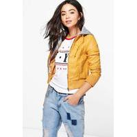 faux leather hooded biker jacket yellow