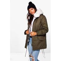 Faux Fur Lined Hooded Parka - white
