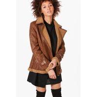 Faux Shearling Aviator Jacket - tan