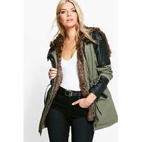 Faux Fur Lined Parka - khaki