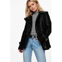 Faux Shearling Aviator - black